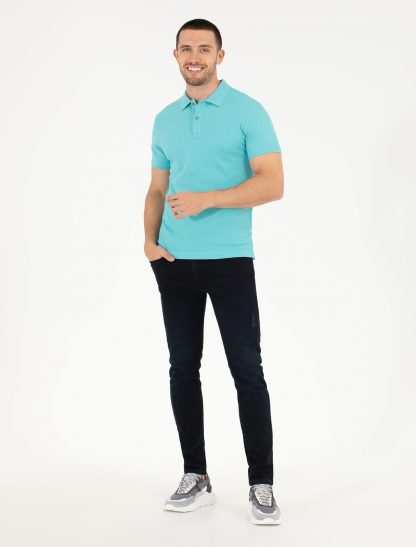 تی شرت مردانه یقه پولو مدل جذب آبی پیرکاردین