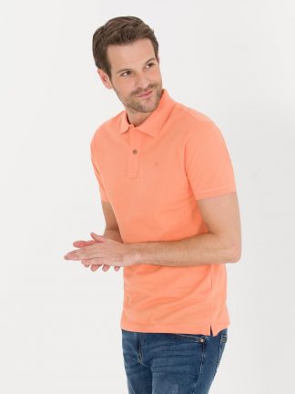 تی شرت مردانه یقه پولو مدل جذب نارنجی پیرکاردین