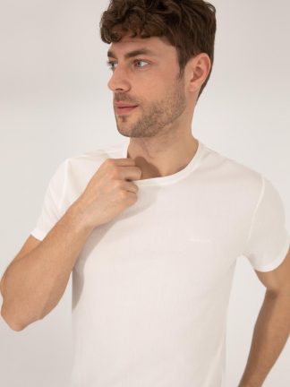تی شرت مردانه آستین کوتاه یقه گرد بدون طرح اندامی بژ پیرکاردین