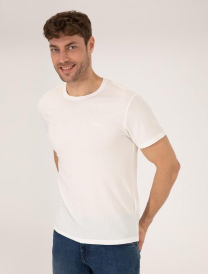 تی شرت مردانه آستین کوتاه یقه گرد بدون طرح اندامی بژ پیرکاردین