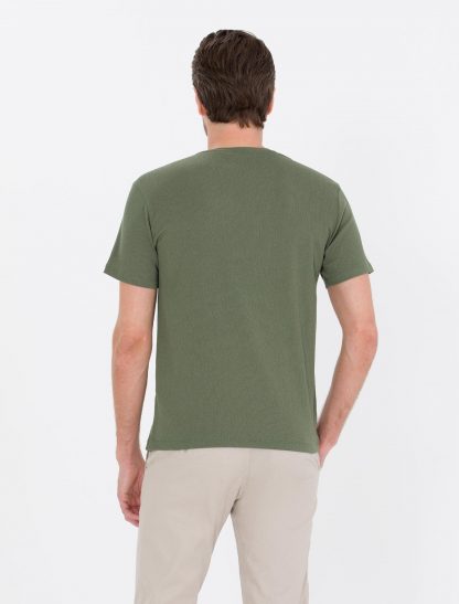 تی شرت مردانه آستین کوتاه یقه گرد بدون طرح اندامی خاکی پیرکاردین