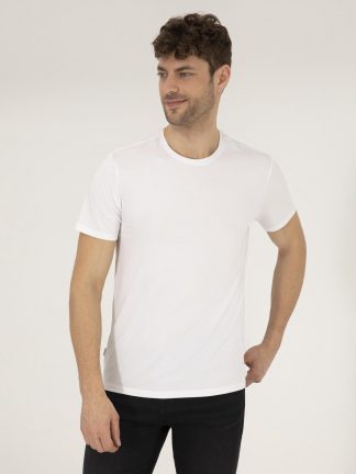 تی شرت مردانه یقه گرد مدل جذب سفید پیرکاردین