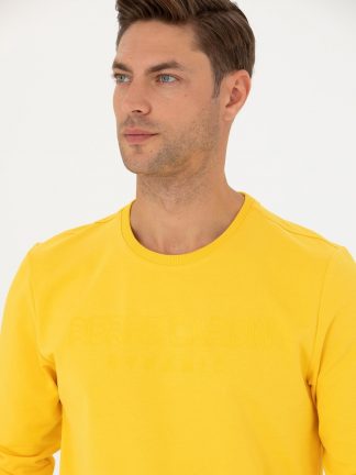سویشرت و هودی مردانه یقه گرد طرحدار معمولی زرد پیرکاردین