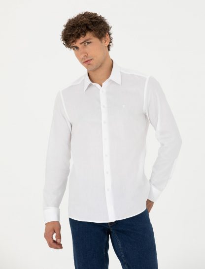 پیراهن آستین بلند مردانه جذب سفید پیرکاردین