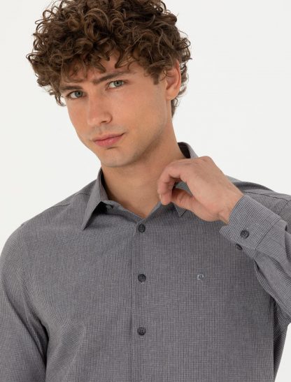 پیراهن آستین بلند مردانه جذب زغالی پیرکاردین