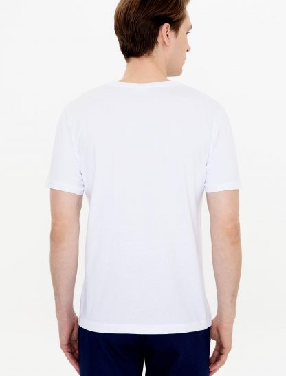 تی شرت مردانه آستین کوتاه یقه گرد طرحدار معمولی سفید یو اس پولو