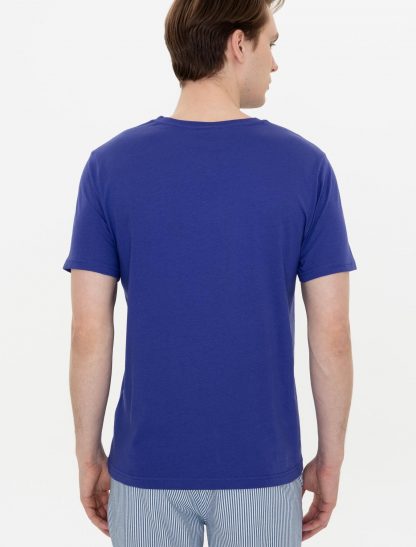 تی شرت مردانه آستین کوتاه یقه گرد معمولی آبی یو اس پولو
