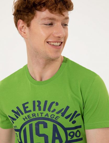 تی شرت مردانه آستین کوتاه یقه گرد طرحدار سبز یو اس پولو