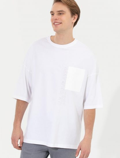 تی شرت مردانه اورسایز آستین کوتاه یقه گرد سفید یو اس پولو