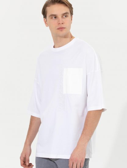 تی شرت مردانه اورسایز آستین کوتاه یقه گرد سفید یو اس پولو