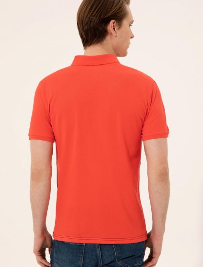 تی شرت مردانه آستین کوتاه یقه پولو طرحدار اسلیم فیت قرمز یو اس پولو