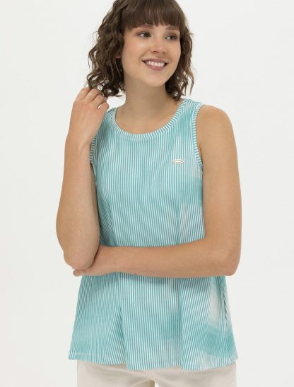 تی شرت زنانه بدون آستین یقه گرد طرحدار A-Form نعنایی یو اس پولو