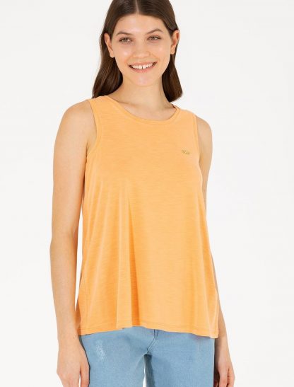 تی شرت زنانه بدون آستین یقه گرد ساده A-From نارنجی یو اس پولو