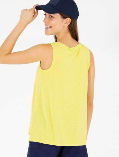 تی شرت زنانه بدون آستین یقه گرد ساده A-From زرد یو اس پولو