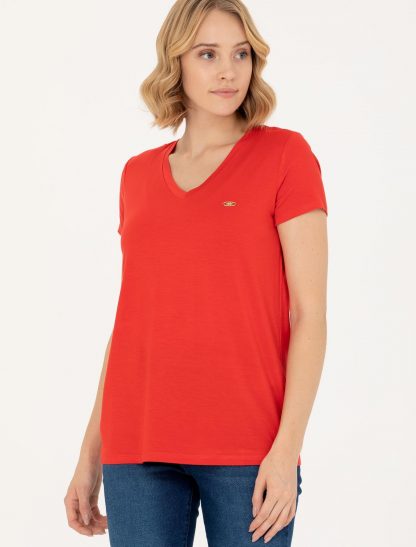 تی شرت زنانه راحت قرمز یو اس پولو