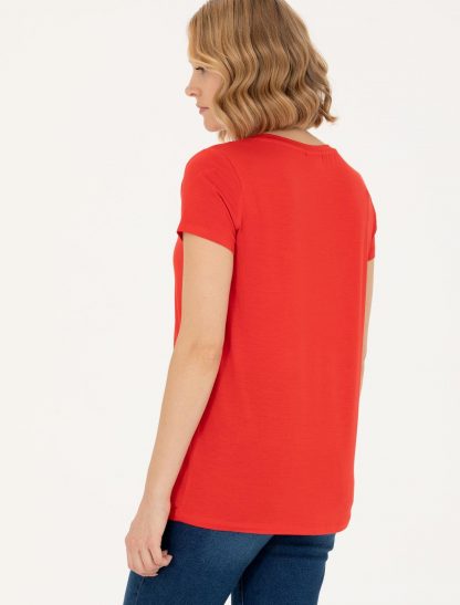 تی شرت زنانه راحت قرمز یو اس پولو