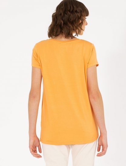 تی شرت زنانه آستین کوتاه یقه گرد راحت نارنجی یو اس پولو