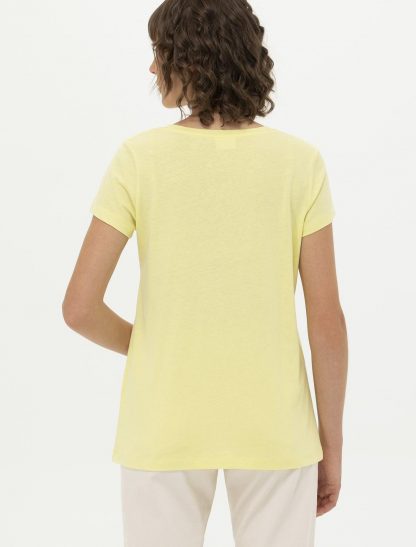 تی شرت زنانه آستین کوتاه یقه گرد ساده معمولی زرد روشن یو اس پولو