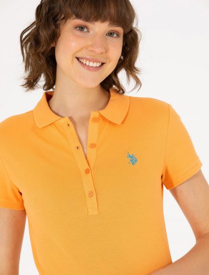 تی شرت زنانه آستین کوتاه یقه پولو جذب نارنجی یو اس پولو