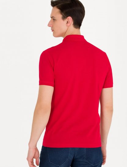 تی شرت مردانه آستین کوتاه یقه پولو اسلیم فیت قرمز یو اس پولو