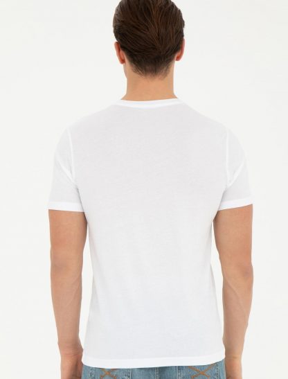تی شرت مردانه آستین کوتاه یقه هفت ساده اندامی سفید یو اس پولو