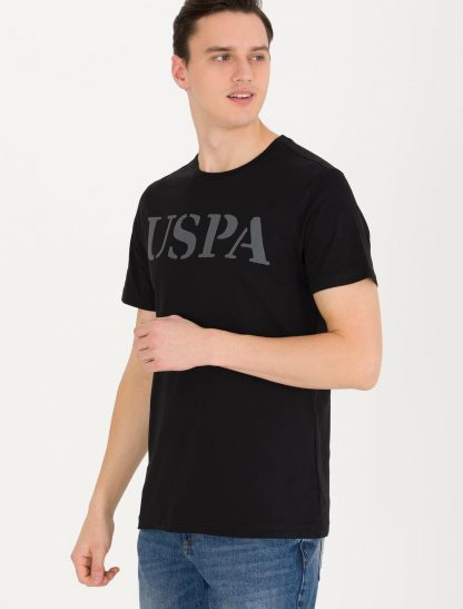 تی شرت مردانه آستین کوتاه یقه گرد طرحدار سیاه یو اس پولو