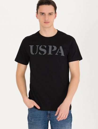 تی شرت مردانه آستین کوتاه یقه گرد طرحدار سیاه یو اس پولو