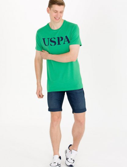 تی شرت مردانه آستین کوتاه یقه گرد طرحدار سبز یو اس پولو