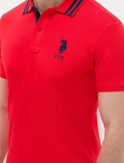 تی شرت مردانه آستین کوتاه یقه پولو اسلیم فیت قرمز یو اس پولو