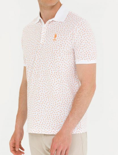 تی شرت مردانه آستین کوتاه یقه پولو طرحدار اورسایز نارنجی یو اس پولو