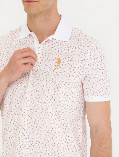 تی شرت مردانه آستین کوتاه یقه پولو طرحدار اورسایز نارنجی یو اس پولو