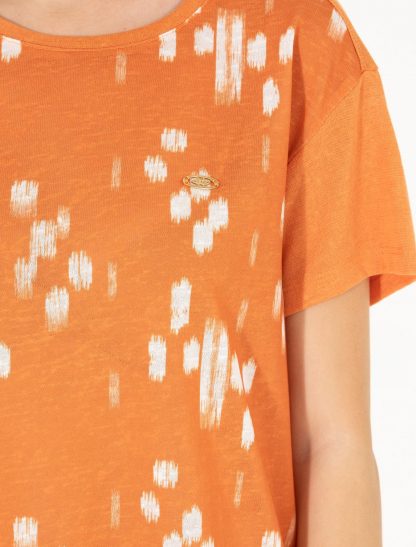 تی شرت زنانه یقه گرد آستین کوتاه طرحدار راحت آجری یو اس پولو
