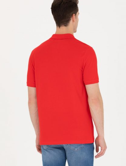 تی شرت مردانه یقه پولو آستین کوتاه ساده معمولی قرمز یو اس پولو
