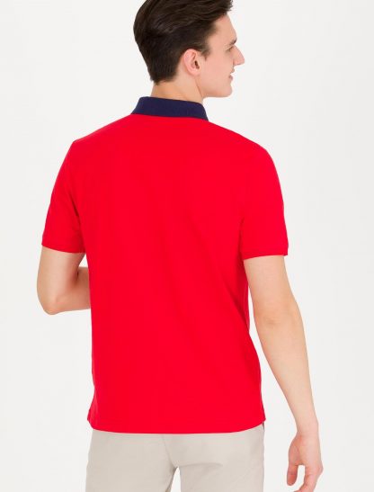 تی شرت مردانه یقه پولو آستین کوتاه ساده معمولی قرمز یو اس پولو