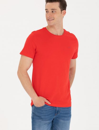 تی شرت مردانه آستین کوتاه یقه گرد معمولی قرمز یو اس پولو