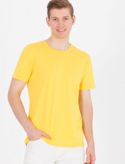 تی شرت مردانه آستین کوتاه یقه گرد معمولی زرد تیره یو اس پولو