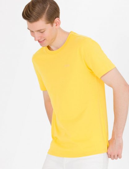 تی شرت مردانه آستین کوتاه یقه گرد معمولی زرد تیره یو اس پولو