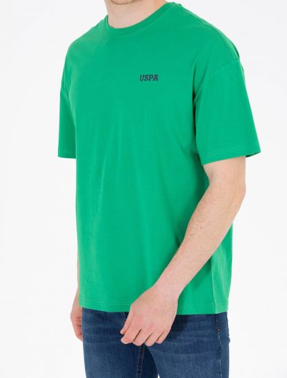 تی شرت مردانه یقه گرد آستین کوتاه طرحدار اورسایز سبز یو اس پولو