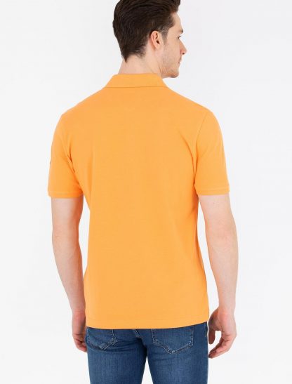 تی شرت مردانه یقه پولو آستین کوتاه طرحدار معمولی نارنجی یو اس پولو