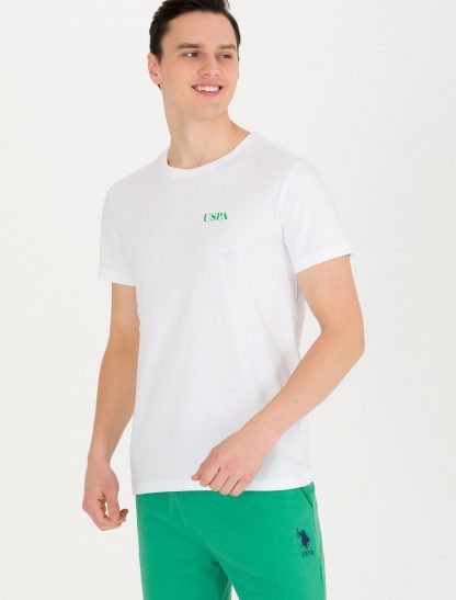 تی شرت مردانه آستین کوتاه یقه گرد طرحدار سفید یو اس پولو