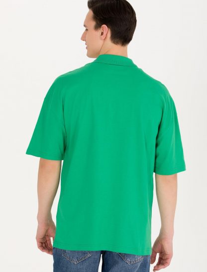 تی شرت مردانه آستین کوتاه یقه پولو طرحدار اورسایز سبز یو اس پولو