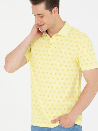 تی شرت مردانه یقه پولو آستین کوتاه طرحدار معمولی زرد روشن یو اس پولو