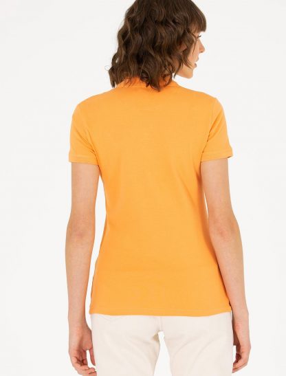 تی شرت زنانه آستین کوتاه یقه پولو جذب نارنجی یو اس پولو
