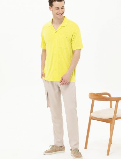 تی شرت مردانه آستین کوتاه یقه پولو ساده راحت زرد یو اس پولو