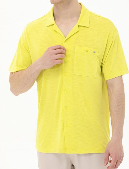 تی شرت مردانه آستین کوتاه یقه پولو ساده راحت زرد یو اس پولو