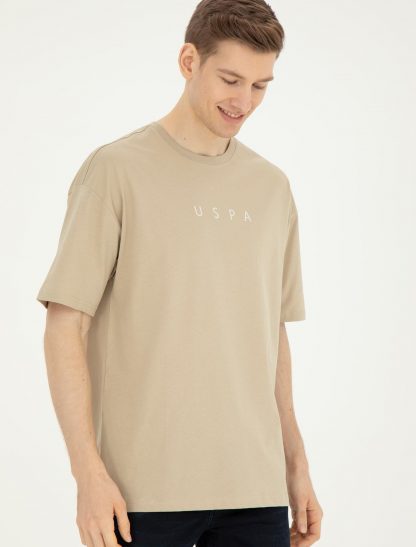 تی شرت مردانه راحت خاکی روشن یو اس پولو
