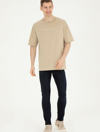 تی شرت مردانه راحت خاکی روشن یو اس پولو