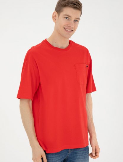 تی شرت مردانه راحت قرمز یو اس پولو