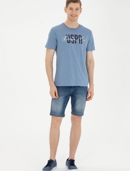 تی شرت مردانه معمولی آبی نیلی یو اس پولو
