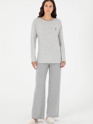 لباس خواب و لانژره زنانه خاکی ملانژ یو اس پولو